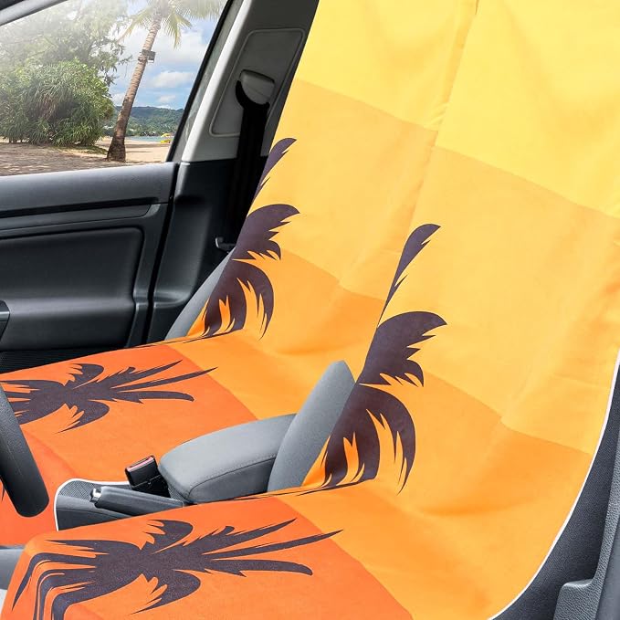 1 Pack Car Seat Towel Cover with Storage Bag, Beach Palm Trees Style | 63 x 32 in Car Towel Seat Cover Non Slip Waterproof, Gym Workout Swimming Running, Machine Washable Sweat Absorbent Protector - Image 6