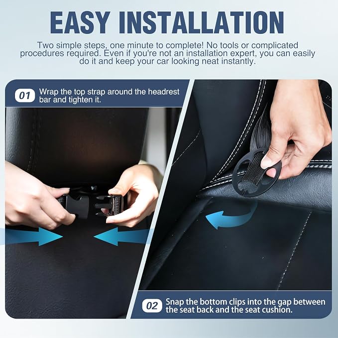 Nilight Car Seat Back Organizer 2PCS Black PU Leather Universal | Removable Inner Bucket Tissue Box Mesh Pockets Waterproof Hanging Storage Bag for Cars Vans SUVs MPVs Pickup Trucks - Image 8