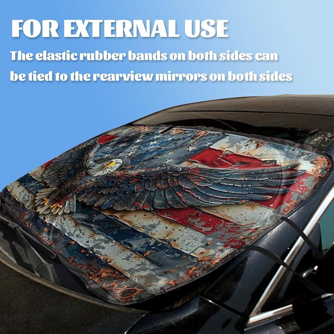 American Flag Windshield Sunshade, Universal Fit, 59L x 31.5W Inch, Blocks UV Rays, Car, SUV, Truck Accessories - Image 3