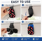 Leather Magnetic Sunglass Holder for Car Sun Visor, Cute Eyeglass Ticket Card Hanger Clip, Universal Auto Interior Accessories for SUV Pickup Truck, Cherry Pattern - Image 5