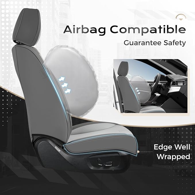 Coverado Car Seat Covers Full Set, Front Seat Covers with Lumbar Support and Back Seat Cover Waterproof Leather Automotive Seat Cover, Universal Car Interior Protectors Cushion for Most Cars - Image 3