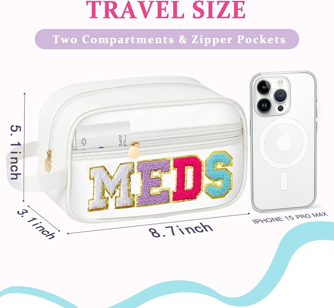 COSHAYSOO Clear MEDS Bag Travel Medicine Zipper Pouch Small Medication Drug Pills Storage Case, Preppy Cute Cruise Air Car Traveling Essentials Accessories Organizer Easter Gift for Women Teen Girls - Image 2
