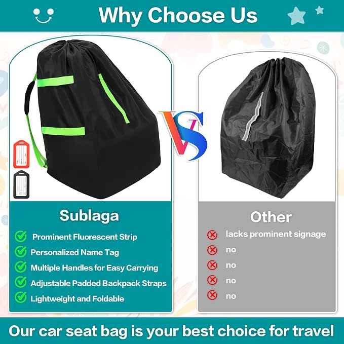 Waterproof Car Seat Bags For Airplane Travel, Durable Carseat Cover For Air Travel Car Seat Travel Bag with Shoulder Straps and 2pcs Luggage Tags For Airplane - Image 2