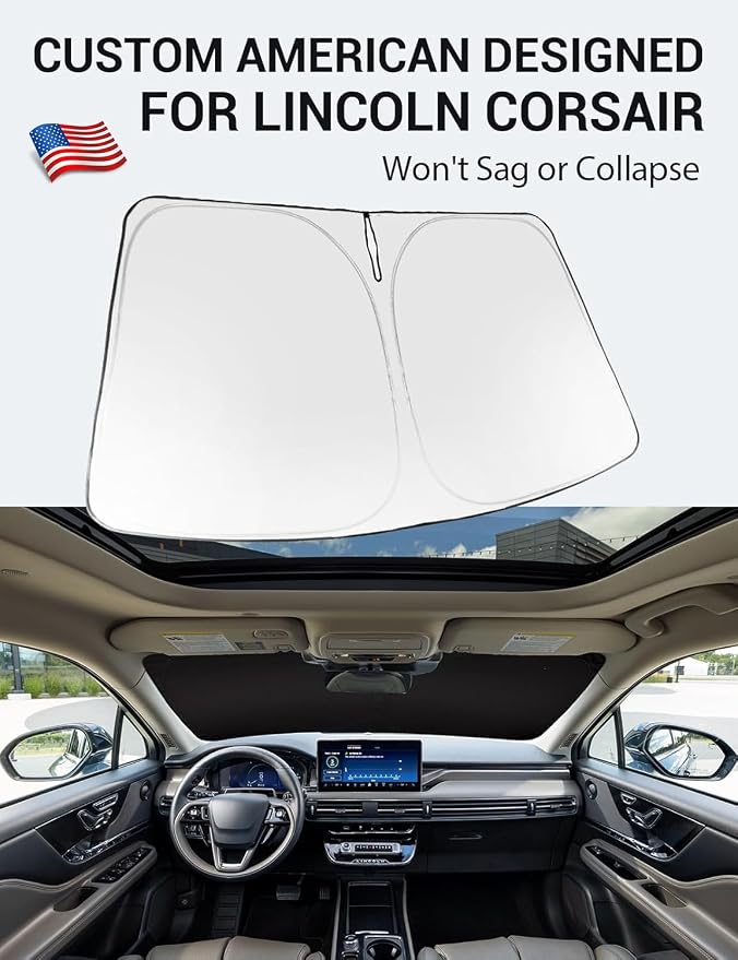 Proadsy Custom Fit Car Windshield Sun Shade for 2020-2026 Lincoln Corsair | 240T Heat Shield, Drops Temp 54°F, Blocks 99% UV, Prevents Dashboard Cracking, Summer Parking & Beach Trips, Easy Twist-Fold - Image 2