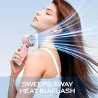 SHEWIND Portable Handheld Fan with Ice Cooling - 5 Gear High Speed Personal Turbo Fan Rechargeable, Up to 11 Hrs, Mini Hand Fans for Travel Essentials, Beach Vacation, Gifts for Women, Men (Pink) - Image 3