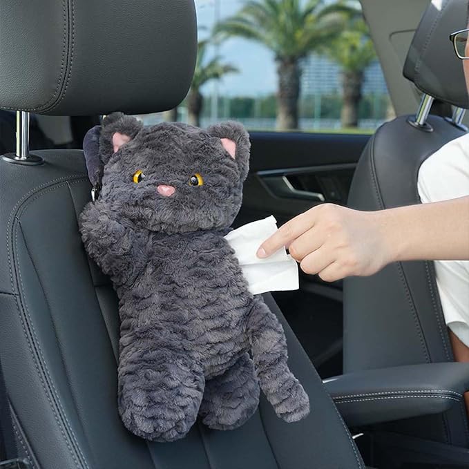 Tissue Box Cover Plush Tissue Box Holder for Car, Home, Decorative Holder/Organizer for Bathroom Vanity Countertop, Nightstands, Office Desk-Cat - Image 3