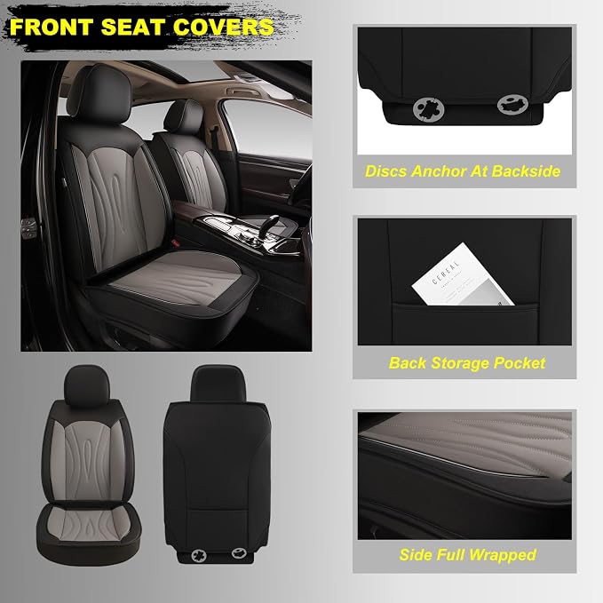 Front Seat Covers for Infiniti QX50 2018-2026 2027 Faux Leather | Waterproof Breathable Scratch Resistant 360° Wrap Airbag Compatible Easy Clean（2 Seats,Black & Grey) - Image 3