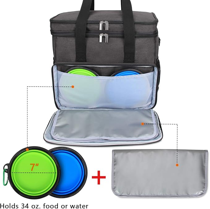 Teamoy 2 Layer Dog Travel Bag, Pet Supplies Weekend Tote Organizer, Black | Large Dog Bag for Supplies with 2 Silicone Collapsible Bowls, 2 Food Carriers, 1 Water-Resistant Placemat - Image 3