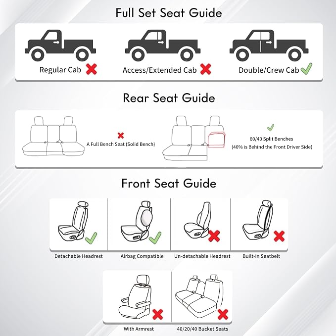 Huidasource Tacoma Front&Back Seat Covers, Gray Leather Car Seat Cushion Cover Accessories Fit for 2016-2023 Double & Crew Cab Toyota Tacoma SR SR5 Limited TRD Sport/Pro/Off Road(Full Set/Gray) - Image 8