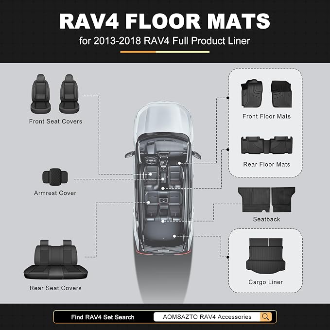 AOMSAZTO Floor Mats for Toyota RAV4 Gas 2013-2018 (Not for Hybrid) | Custom Fit Floor Liners & Cargo Liner All-weather Easy to Clean Heavy Duty Waterproof LE/SE/XLE /Limited/Platinum/Adventure - Image 9