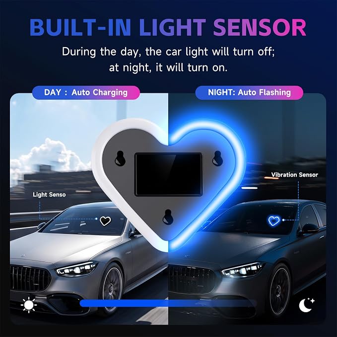 DICIMITH Solar Power Heart Light for Car, 1PCS | LED Wireless Ambient Lamp, 6 Modes, Interior Light for Window, Decor for Women Men - Image 4