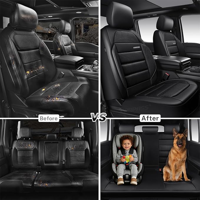 CAR PASS Memory Foam Seat Covers Full Sets, Airy Cool Mesh Thick Car Seat Covers, Leather Car Seat Covers 5 Seats Airbag Compatible, Universal Automotive Comfort for Most Cars, Trucks, SUV, Black - Image 6
