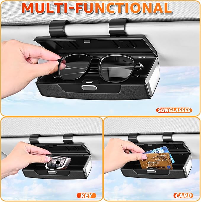 Car Sunglasses Holder for Sun Visor, Button Leather Eyeglass Hanger and Interior Storage Box - Image 4