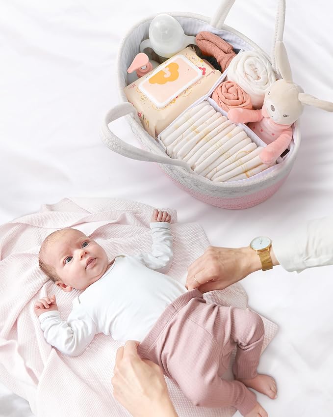 Maliton Diaper Caddy for Baby Girl-Cotton Rope Diaper Caddy, Diaper Organizer for Changing Table, Portable Baby Basket for Storage Baby Stuff, Newborn boy girl baby essentials Registry Items - Image 6