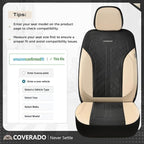 Coverado Seat Covers Full Set, Beige Car Seat Covers, PU Leather & Breathable Mesh Seat Protectors, 5-Piece Automotive Seat Covers, Universal Fit for SUVs, Trucks, Sedans - Image 3
