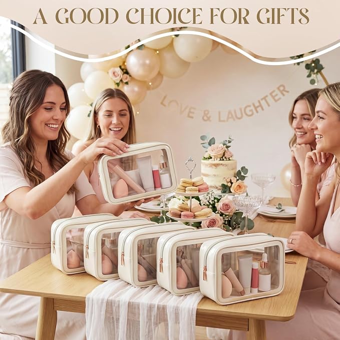 Hsei 6 Pcs Clear Makeup Bags Diaper Bag Organizer Travel Toiletry Bags with Zipper Clear Cosmetic Organizer Car Storage Pouch Bridesmaid Gift for Women Beach Vacation (Beige) - Image 7