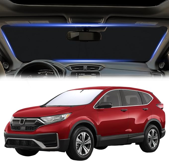 Car Windshield Sun Shade for Honda CR-V 2017-2022, Premium 310T Reflective Polyester UV Blocker, Lightweight Foldable Sun Visor with Storage Pouch by PIMCAR