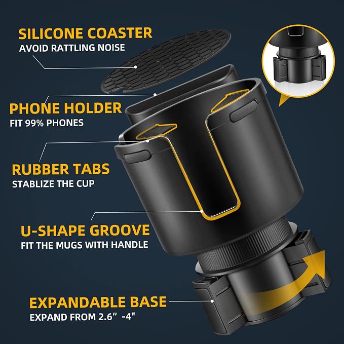 TYKOR Car Cup Holder Expander with Adjustable Base, Fits Bottles 16-46 OZ | Cup Holder Extender Adapter for Car, Fits YETI 24/36/46oz, Stanley 14-40oz, Large Water Bottles in 2.7"-4.2" (16-46 OZ) - Image 2