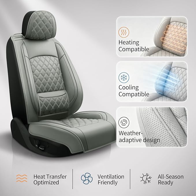 for Subaru Forester 2009-2026 Car Seat Covers, Full Set, Gray | Luxury Full Coverage Leather Seat Protectors, Waterproof Breathable, Non-Slip, Easy to Install, Airbag Compatible, All-Season - Image 9
