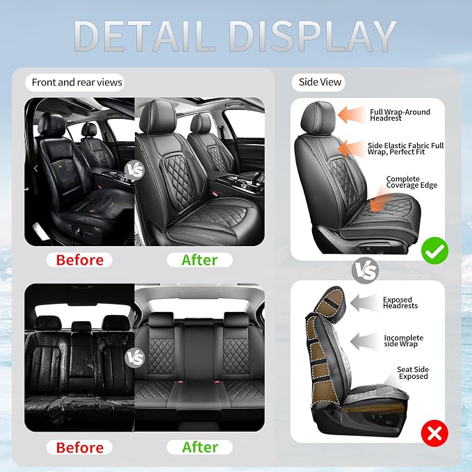 Fit CHR Premium Leather Car Seat Covers for Toyota CHR 2018-2021 2022 - Waterproof，Breathable，All-Weather Seat Cushion Protecto & Airbag Compatible, 2 Front Seat Black - Image 5