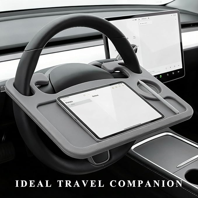 Car Steering Wheel Desk, 2 in 1 Multipurpose Auto Seat Stand Tray for Food Drink Laptop, Portable Double Sided Vehicle Steering Wheel Table for Eating & Work, Car Accessories (Gray) - Image 6