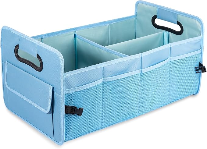 Car Trunk Organizer, Collapsible Car Organizers and Storage Light Blue | Sturdy, Large Capacity, Clean Decor, Multi Compartment Container Box, Adjustable Car Accessories for SUV Sedan Truck by JiatuA