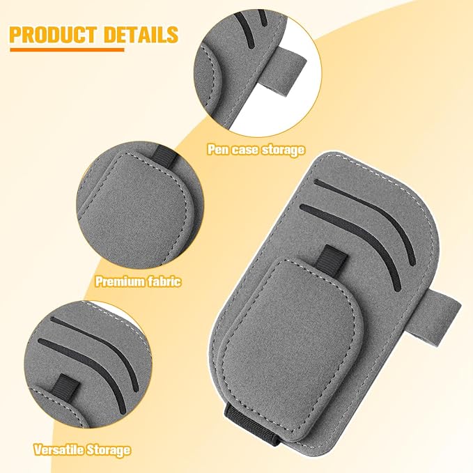 Car Sun Visor Organizer, Multi-Pocket Vehicle Sunglass Card Holder with Pen Slot, Automotive Interior Sunshade Glasses Storage Organizer, Universal Fit (Gray) - Image 3