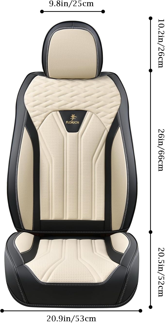 Leather Seat Covers, Seat Covers Full Set, Car Seat Protectors 5 Seats, Automotive Seat Covers Fit for Most Cars Trucks SUV- Black&Beige - Image 6