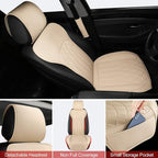BEITK 1 Pack Waterproof Front Car Seat Cover for Car Truck SUV Beige | PU Leather, Scratch-resistant, Sideless Design, Universal Fit, with Storage Pocket and Seat Belt Pad, Easy to Install - Image 4