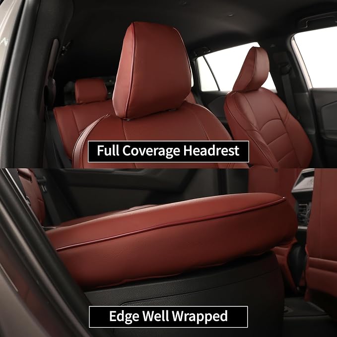 EKR Rav4 Seat Covers Custom Fit for Toyota Rav4 (Hybrid) Woodland/Limited 2026, Leather Car Seat Cover Full Set for SUV,Faux Leather(Burgundy) - Image 6