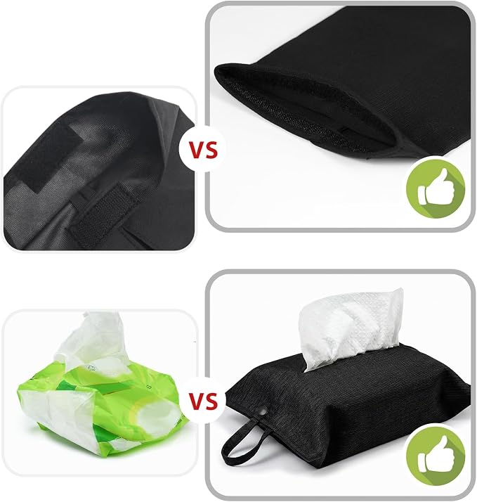 kakaforsa Cloth Tissue Cover, Toilet Paper Holder, Hang Paper Towel Holder for Car Home Office Desk Travel, Cotton Face Tissues Holder, Ebony Black - Image 4
