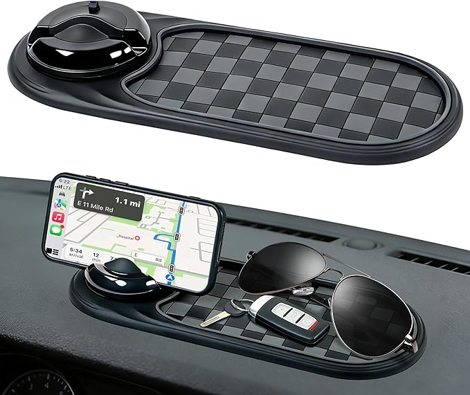 Universal Anti-Slip Car Dashboard Mat with 360° Rotating Phone Holder – Multi-Functional Organizer Pad for Phones, Sunglasses, Keys, and Daily Essentials (Gray Black) by Unknown