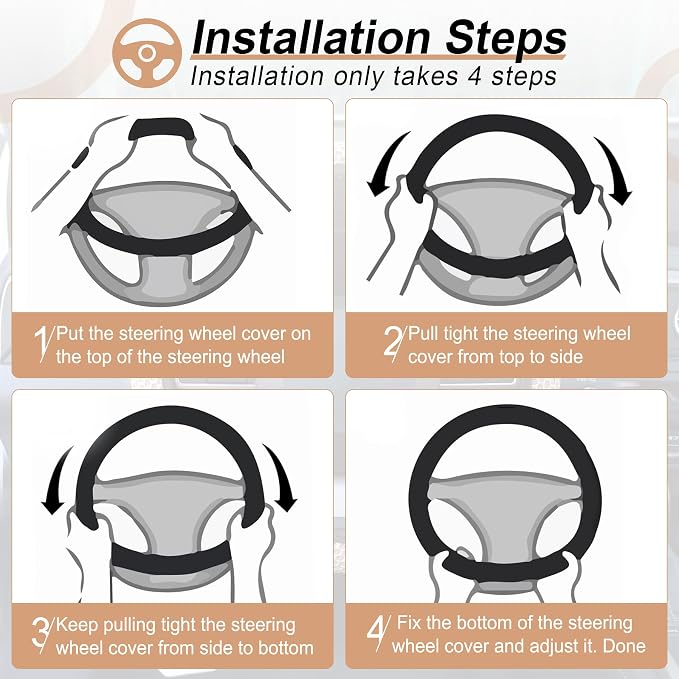 Alpmosn Elastic Stretch Steering Wheel Cover, Breathable Microfiber Ice Silk, Anti-Slip, Car Interior Accessories Fits for 14"-15" Steering Wheel Covers for Women & Men(Beige) - Image 4