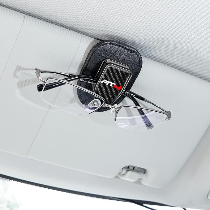 Sunglasses Holder, Leather Glasses Holders Compatible with GMC AT4 Car Sun Visor, Eyeglasses Hanger and Ticket Card Clip Eyeglasses Mount for Car, for Accessories, Black - Image 5
