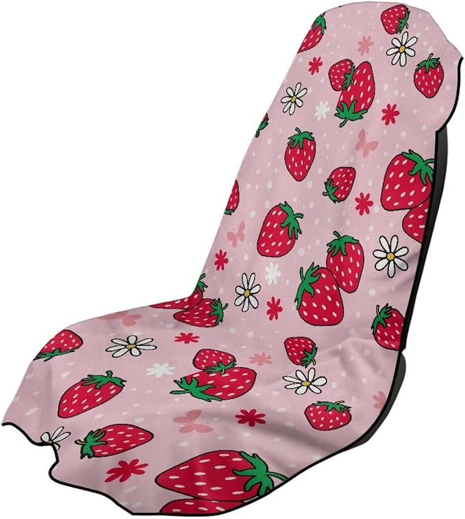 SEANATIVE Sports Towel Seat Covers for Cars - Quick-Dry Sweat Towels for Gym, Hiking & Beach with Anti-Scratch Design (Machine Washable, Universal Fit), Red Strawberry Pattern by SEANATIVE