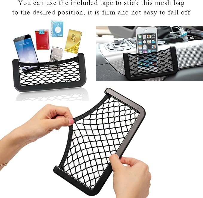 Ohleats 4 PCS Car Pocket Phone Nets, Purse Phone Holder Mesh Storage Bag with Double Sided Tape, Stick on Organizer Seat Side Back Automotive Storage Net Bag, Car Accessories - Image 5