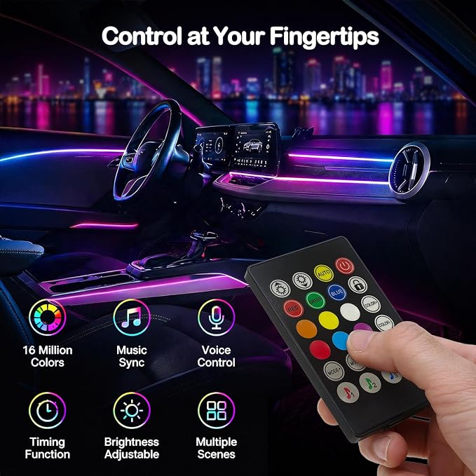 Car LED Strip Lights, Interior Acrylic LED Lights for Car with Dynamic Rainbow Dream Color Chasing, Ambient Lighting Kits Music Sync (10 in 1(4 * 29.5"+43.3"+14.5"+4 Footwell Lights)) - Image 5