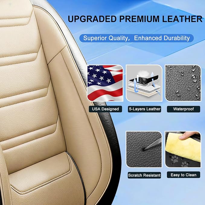 Fit Sonata Seat Covers Custom Fit for Hyundai Sonata 2007-2026, Front Pair | Premium Leather Full Coverage Protector, Waterproof, Breathable, Scratch Resistant, Easy Wipe, Airbag Compatible, Black+Beige - Image 5