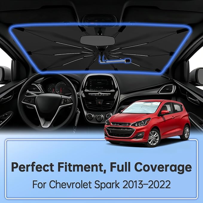 Windshield Sun Shade Umbrella for Chevrolet Spark 2013–2022 Front Window | Double Layer Foldable Car Sunshadefor Spark,UV Protection Sun Blocker & Heat Shield - Image 2