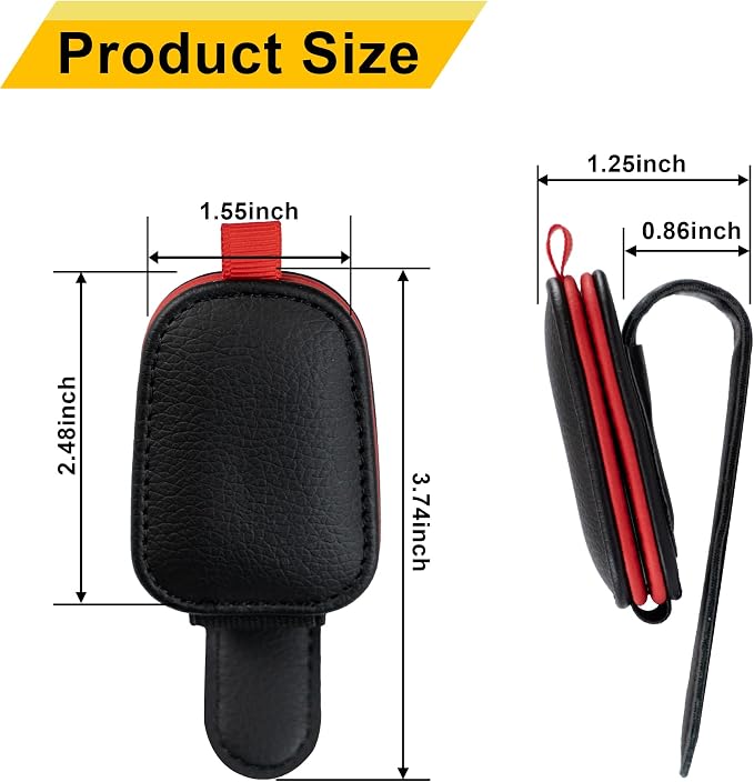 Yuoyar Magnetic Leather Sunglasses Holder for Car, 2 Packs (Black-red) | Magnetic Car Visor Accessories - Image 7