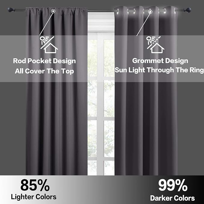 RYB HOME Short Grey Blackout Curtains for Small Bedroom Kitchen Cafe Window | Thermal Insulating, UV Blocking, Privacy Protection, Drapes/Tiers for Basement Garage Bathroom, W42 x L36, 2 Panels - Image 5