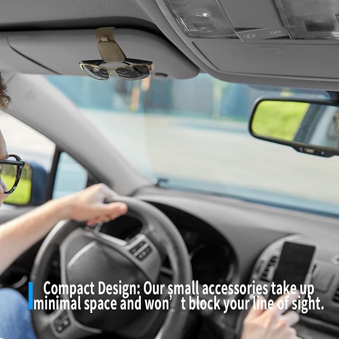 Yuoyar 2 Packs Magnetic Sunglass Holder for Car Visor (Beige) | Magnetic Interior Car Accessories - Image 7