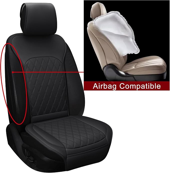 Front Car Seat Covers - Leather Seat Covers with Storage Pocket and Two Belt Pads, Anti-Slip Waterproof Universal Seat Covers for Cars Fit Cars Trucks SUV(Black,2 Pack) - Image 6