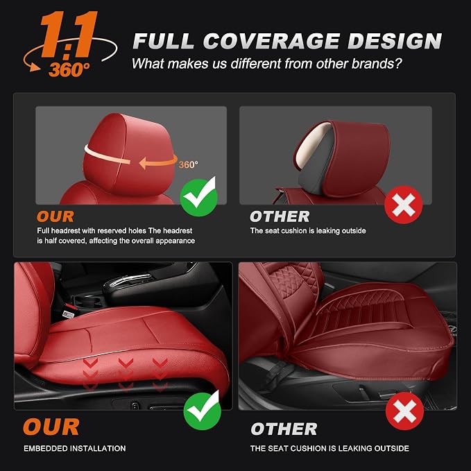 Custom Fit Bling Diamond Seat Covers for Honda CRV 2023-2026 | Full Set 5 Seats Faux Leather Automotive Glitter Crystal Sparkle Strips for Cute Women Girl, Red - Image 4