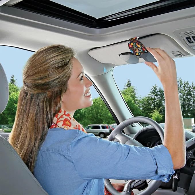 2 Pack Magnetic Leather Sunglass Holder, Universal Magnetic Car Eyeglass Hanger Clip for Different Size Eyeglasses, Car Visor Accessories (Black Floral) - Image 7