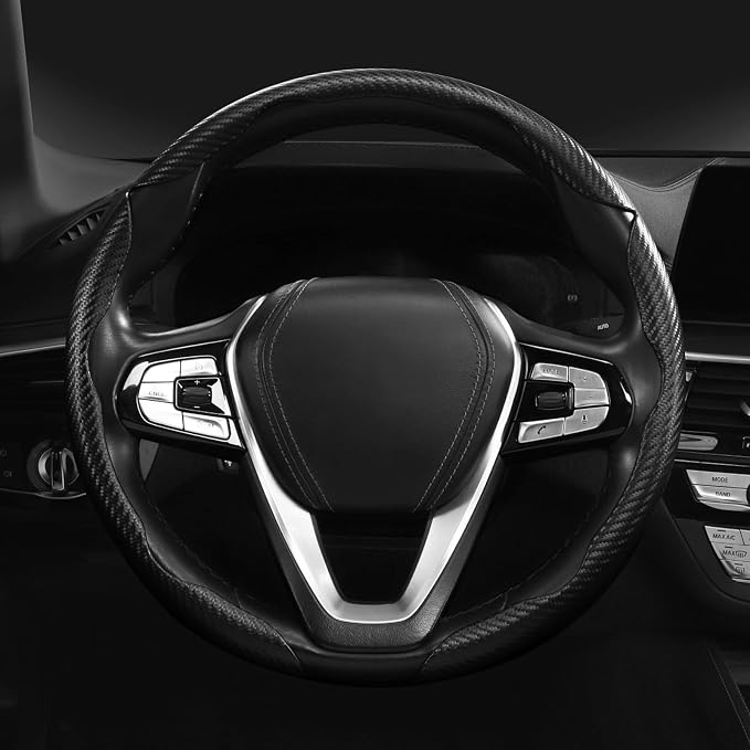 Carbon Fiber Steering Wheel Cover Universal 3pcs Protector Matte Black | Snap on Car Steering Wheel Cover Accessories 3pcs Set Wrap Grip Non Slip Protector - Image 3