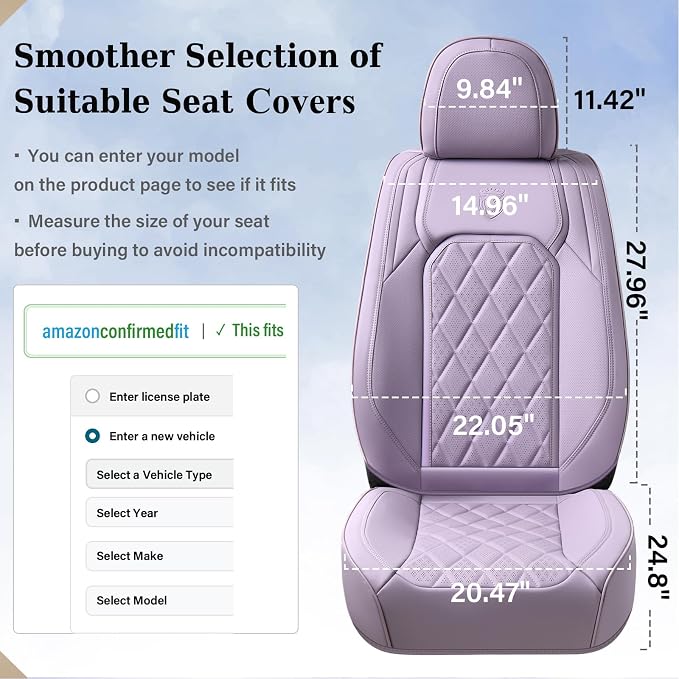 Coverado Car Seat Cover Front Seats, 2-Pack Luxury Faux Leather Seat Covers, Purple Car Seat Cover, Waterproof Car Seat Protectors, Driver Front Seat Cover Universal Fit for Most Cars, Purple - Image 6