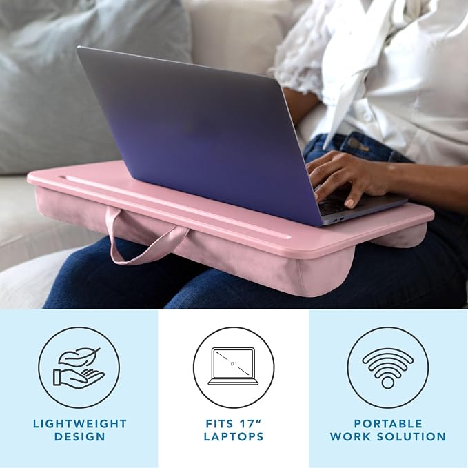 LAPGEAR The Original Lap Desk – Rose Quartz, Fits 17" Laptops | Microbead Cushion, Device Ledge, Built-In Pencil Tray, Carry Handle - Image 2