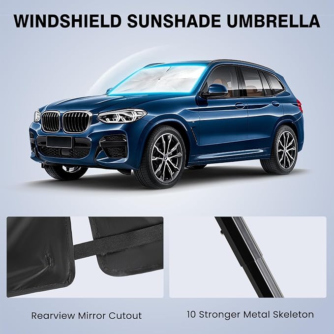 Car Windshield Sun Shade Umbrella Reflector Foldable Window Shade | Blocks UV Rays,Keep Car Interior Cool,Universal Fits SUV,Hatchback,Truck,MPV,Storage bag,57"L x 31.5"W,Car Accessories - Image 4
