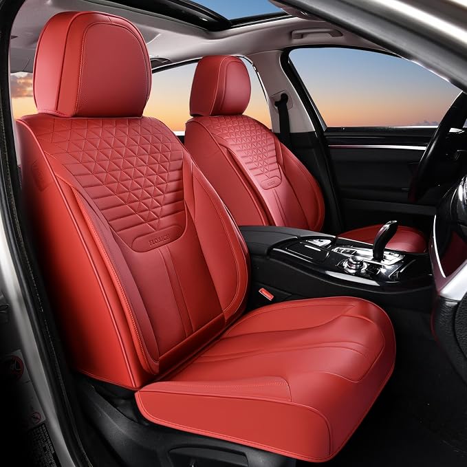 Car Seat Covers for Front Seats, Universal Seat Cushion 2 Seats, Car Seat Protector Waterproof, Premium Leather Automotive Seat Covers for Most Cars, Sedans, SUVs, and Trucks-Red - Image 9
